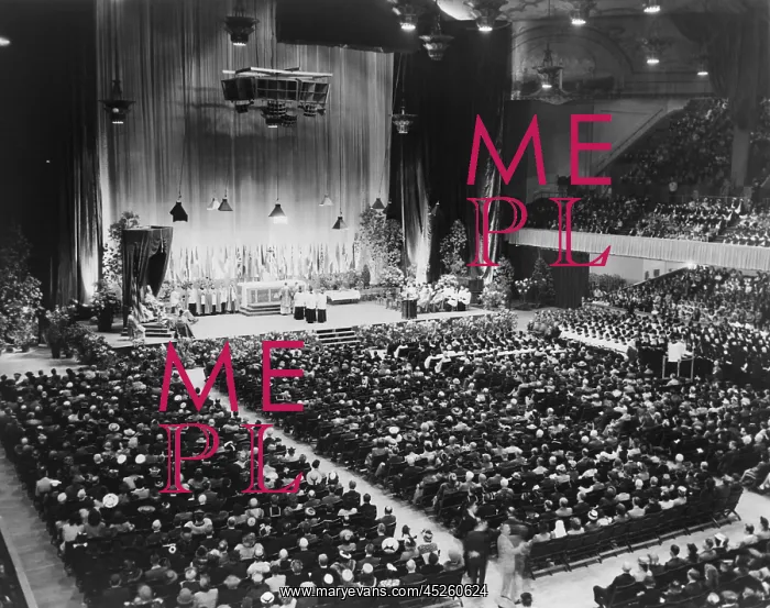 : Archbishop John J. Mitty (left on throne) observes : Archbishop John J. Mitty (left on throne) observes