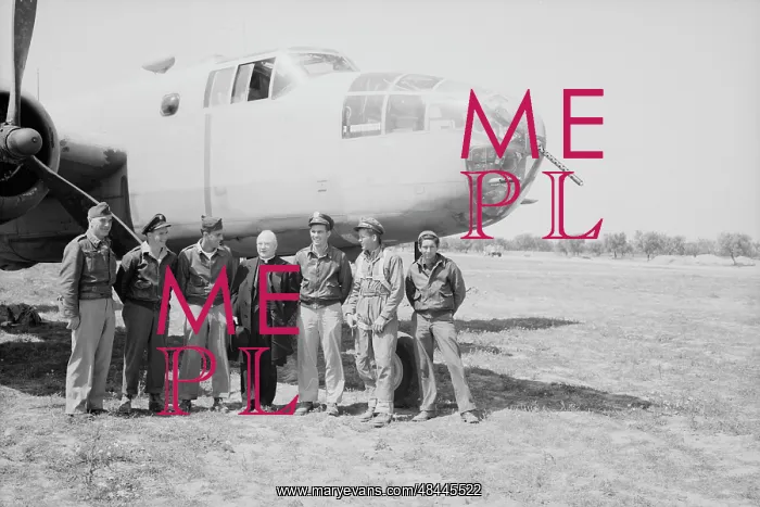 : Archbishop Spellman with the crew of a B-25 : Archbishop Spellman with the crew of a B-25