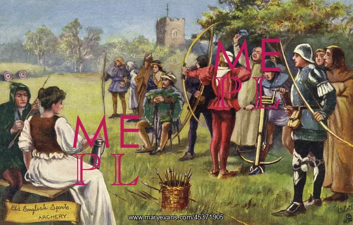 : Archery. Old English Sports - Archery taking place in a medaeval setting