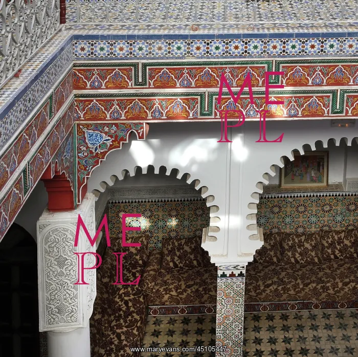 : Arches around courtyard, riad, Tetouan, Morocco : Arches around courtyard, riad, Tetouan, Morocco