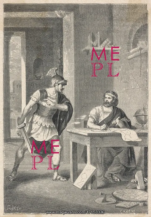 : Archimedes killed by a Roman soldier : Archimedes killed by a Roman soldier