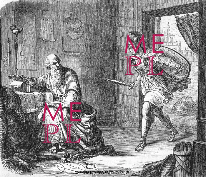 : Archimedes about to be killed by a Roman soldier : Archimedes about to be killed by a Roman soldier