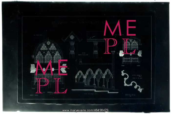 : Architect's Drawing - Plans for St John the Evangelist Churc : Architect's Drawing - Plans for St John the Evangelist Churc