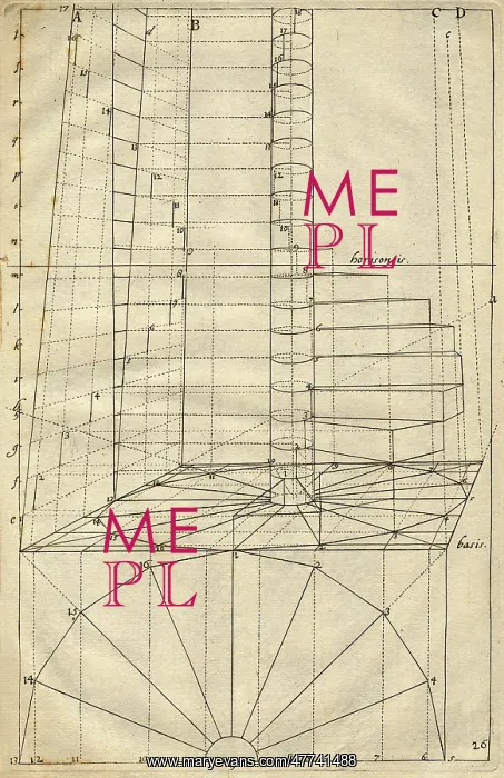 : Architectural drawing of spiral staircase : Architectural drawing of spiral staircase