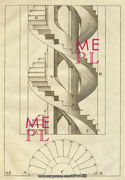 : Architectural drawing of spiral staircase : Architectural drawing of spiral staircase