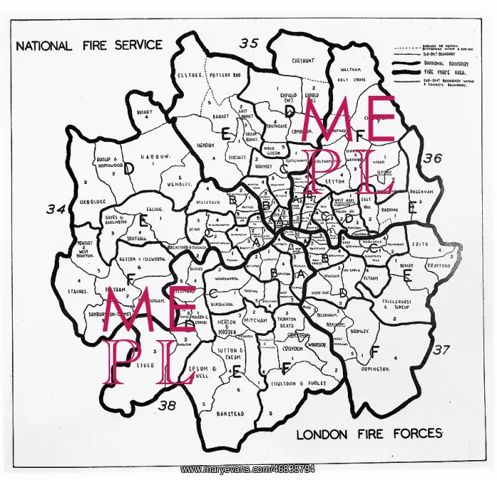 : Area map for the National Fire Service in London, WW2 : Area map for the National Fire Service in London, WW2
