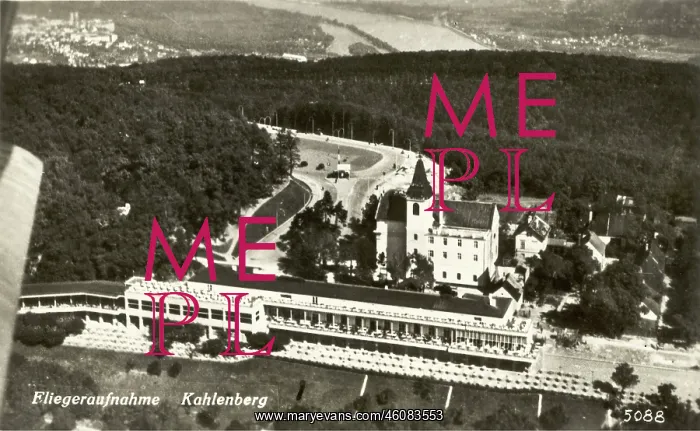 : Arial photograph of the Kahlenberg with the restaurant : Arial photograph of the Kahlenberg with the restaurant
