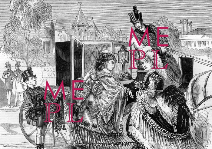 : Two aristocratic ladies getting into a brougham : Two aristocratic ladies getting into a brougham
