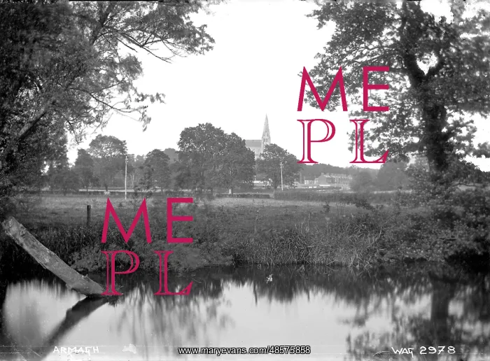 : Armagh - a view over water to the city in the distance, only a Church spire : Armagh - a view over water to the city in the distance, only a Church spire