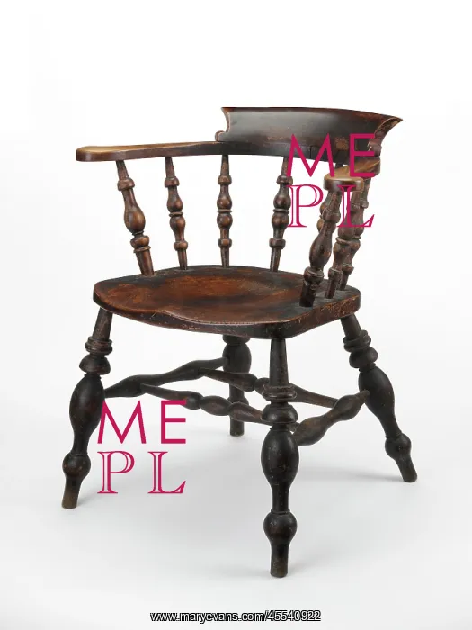 : Armchair. Windsor bow armchair or smoking chair stamped on the rear edge : Armchair. Windsor bow armchair or smoking chair stamped on the rear edge