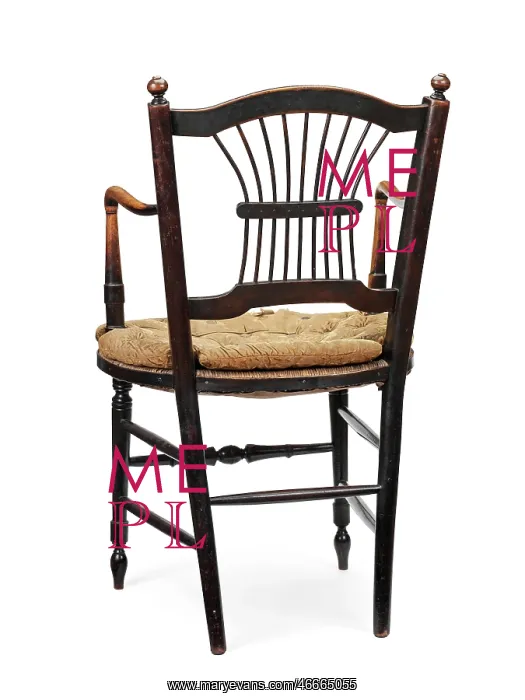 : Armchair. Rossetti armchair, ebonised wood with rush seat : Armchair. Rossetti armchair, ebonised wood with rush seat