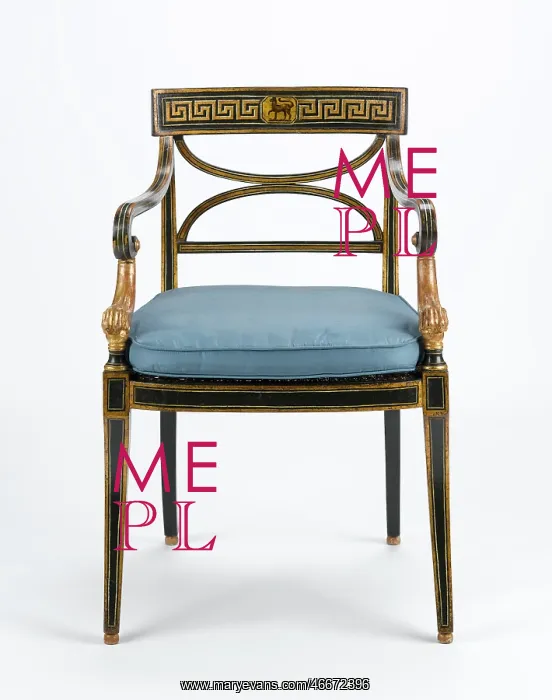 : Armchair made from beech, painted and gilded with a carved lion's paw detail on the arms : Armchair made from beech, painted and gilded with a carved lion's paw detail on the arms