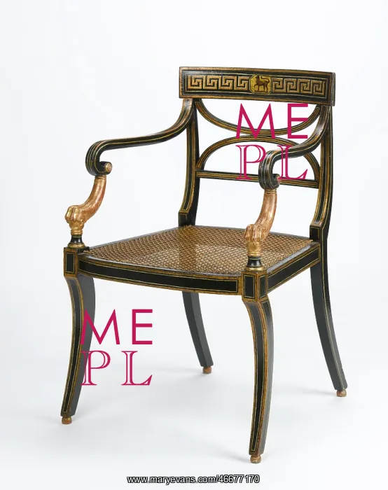  : Armchair made from beech, painted and gilded with a carved lion's paw detail on the arms