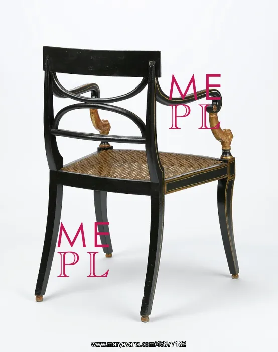 : Armchair made from beech, painted and gilded with a carved lion's paw detail on the arms : Armchair made from beech, painted and gilded with a carved lion's paw detail on the arms