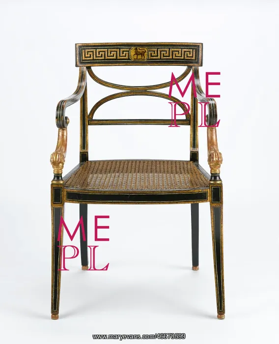 : Armchair made from beech, painted and gilded with a carved lion's paw detail on the arms : Armchair made from beech, painted and gilded with a carved lion's paw detail on the arms
