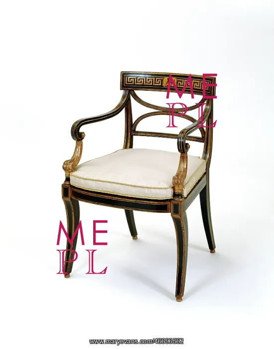 : Armchair made from beech, painted and gilded with a carved lion's paw detail on the arms : Armchair made from beech, painted and gilded with a carved lion's paw detail on the arms