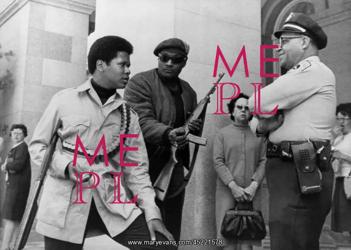 : Two armed Black Panthers, carrying a shotgun, ? : Two armed Black Panthers, carrying a shotgun, ?