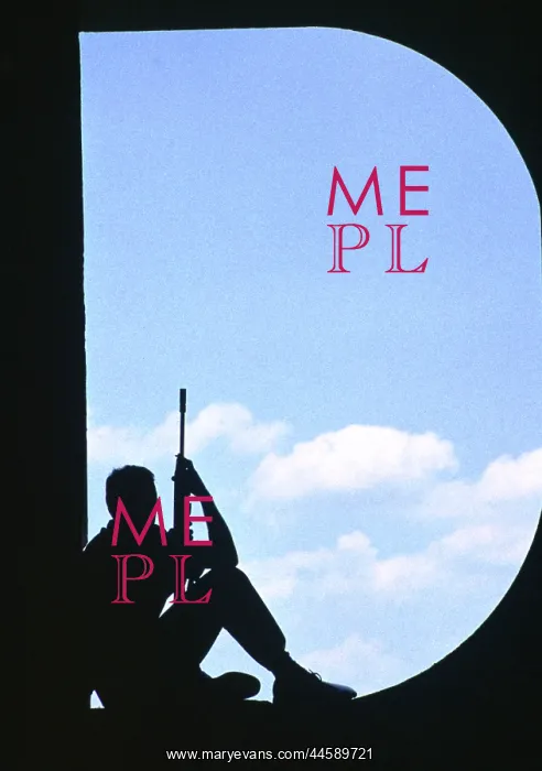 : An armed soldier - sitting in a D-shaped aperture : An armed soldier - sitting in a D-shaped aperture