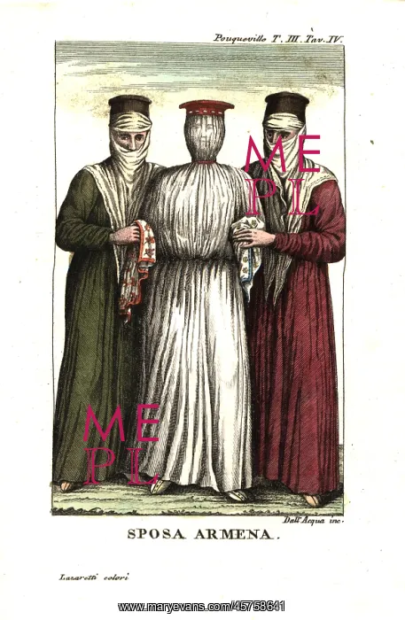 : Armenian bride wrapped in a sack, supported : Armenian bride wrapped in a sack, supported