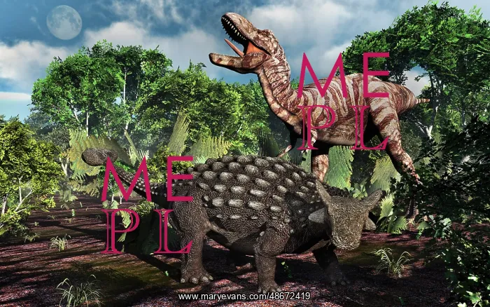 : An armored Ankylosaurus protecting itself from : An armored Ankylosaurus protecting itself from