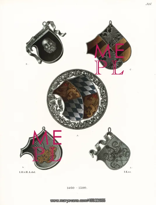 : Armorial shields of the crossbowmen's guild, late : Armorial shields of the crossbowmen's guild, late