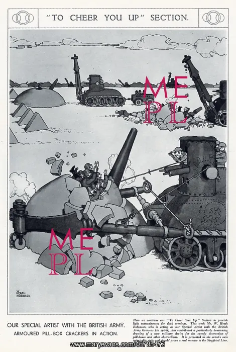 : Armoured pill-box crackers, by Heath Robinson : Armoured pill-box crackers, by Heath Robinson