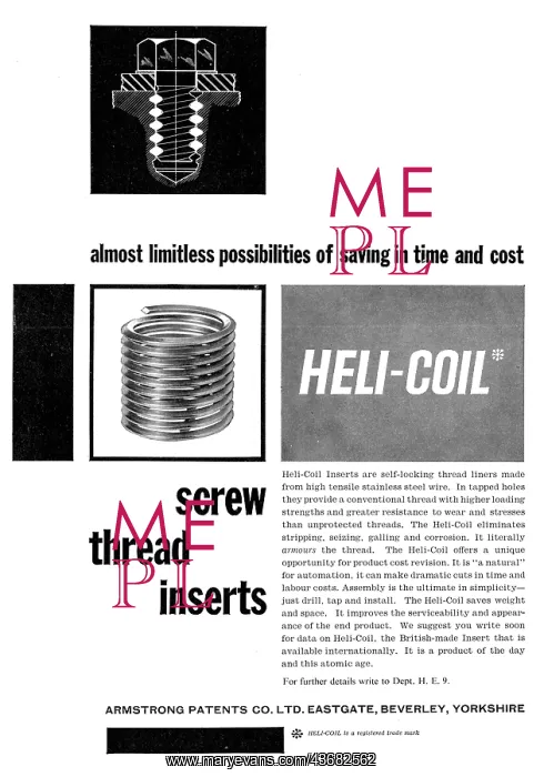 : Armstrong Patents Heli-Coil Thread Inserts - Heli-Nut Nuts : Armstrong Patents Heli-Coil Thread Inserts - Heli-Nut Nuts