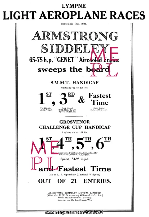 : Armstrong Siddeley Genet Sweeps The Board At Lympne : Armstrong Siddeley Genet Sweeps The Board At Lympne