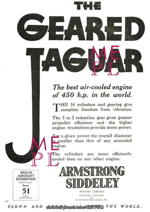 : Armstrong Siddeley Jaguar 450 HP Geared Aero Engine : Armstrong Siddeley Jaguar 450 HP Geared Aero Engine