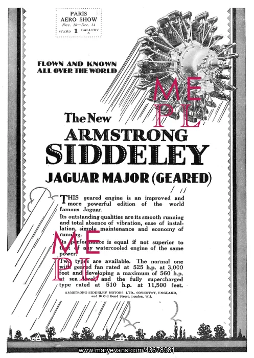 : Armstrong Siddeley Jaguar Major (Geared) Aero Engine : Armstrong Siddeley Jaguar Major (Geared) Aero Engine