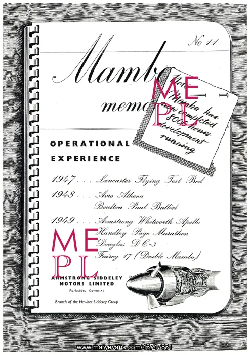 : Armstrong Siddeley Mamba Memoranda #11 : Armstrong Siddeley Mamba Memoranda #11