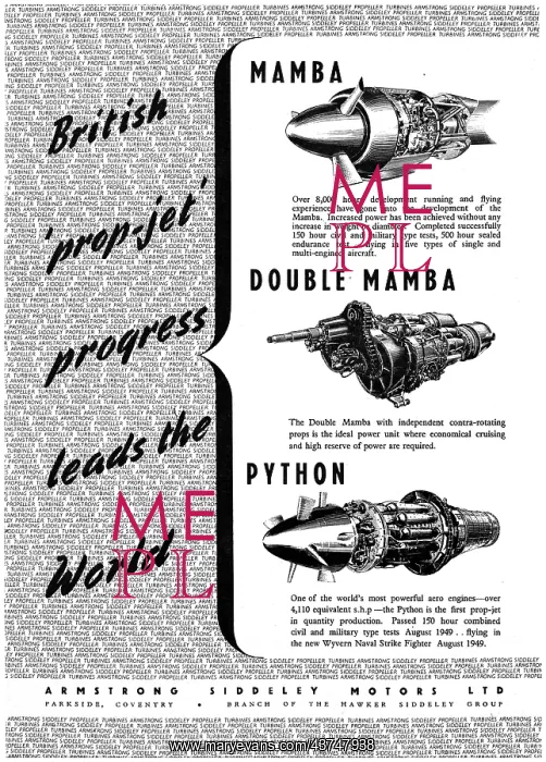 : Armstrong Siddeley Turboprop Engines 1950. Mamba Python : Armstrong Siddeley Turboprop Engines 1950. Mamba Python