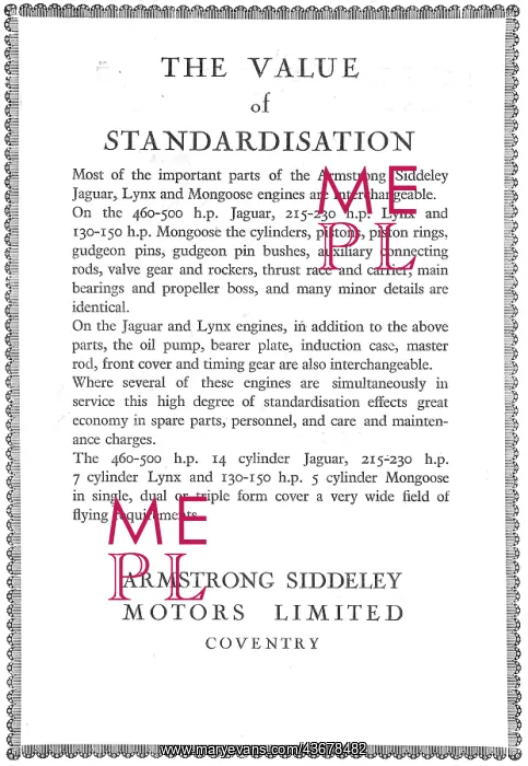 : Armstrong Siddeley And The Value Of Standardisation : Armstrong Siddeley And The Value Of Standardisation