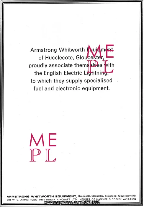 : Armstrong Whitworth Equipment Of Hucclecote. EE Lightning : Armstrong Whitworth Equipment Of Hucclecote. EE Lightning