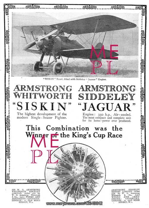 : Armstrong Whitworth Siskin Scout. Siddeley Jaguar Engines : Armstrong Whitworth Siskin Scout. Siddeley Jaguar Engines