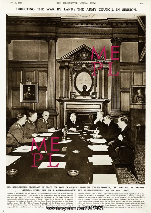 : Army Council meeting around table in War Office : Army Council meeting around table in War Office