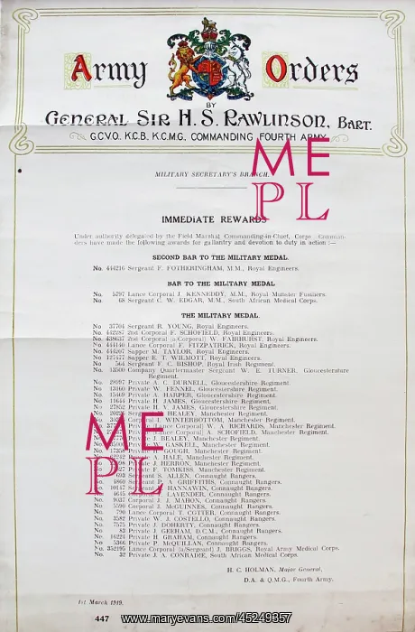 : Army Orders from General Sir Hs Rawlinson : Army Orders from General Sir Hs Rawlinson