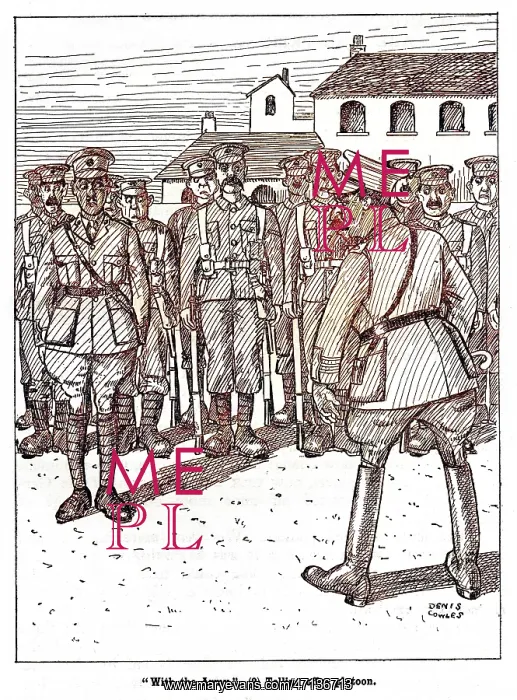 : With the Army, Telling off a platoon, WW1 cartoon : With the Army, Telling off a platoon, WW1 cartoon