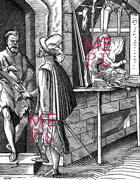 : Arquebusier or hand-gun maker. Woodcut by Jost : Arquebusier or hand-gun maker. Woodcut by Jost