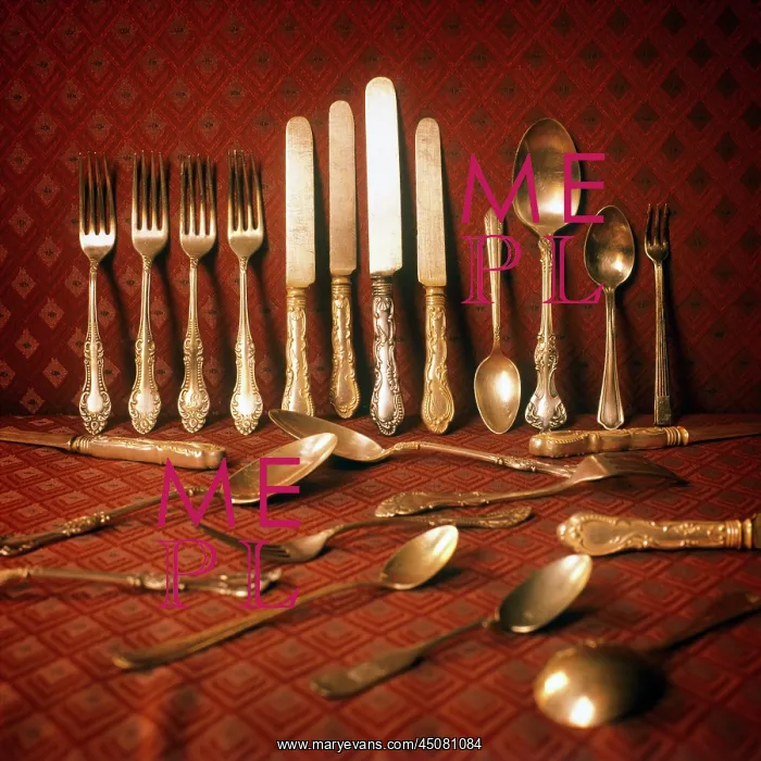 : Arrangement of a Set of Antique Table Silverware : Arrangement of a Set of Antique Table Silverware