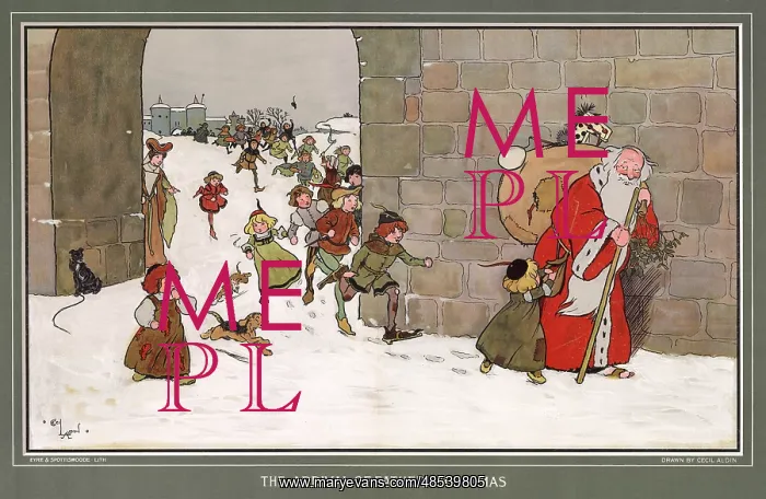 : Arrival of Father Christmas by Cecil Aldin : Arrival of Father Christmas by Cecil Aldin
