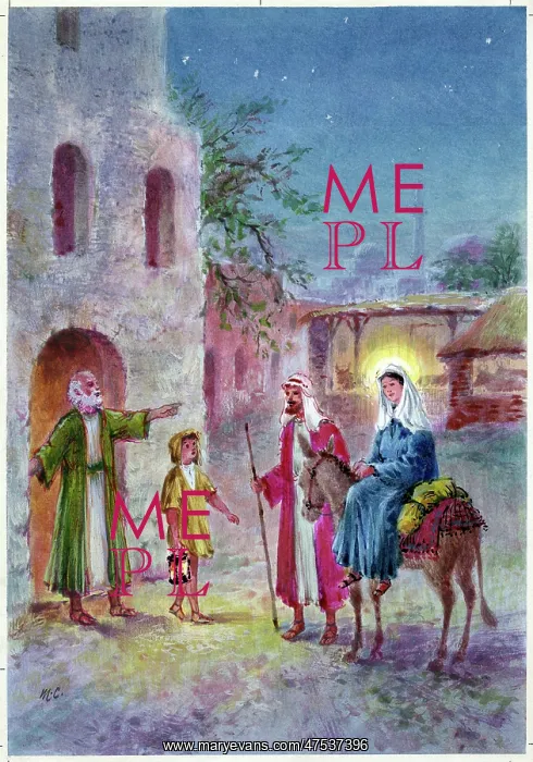 : Arrival at the Inn with Mary on donkey : Arrival at the Inn with Mary on donkey