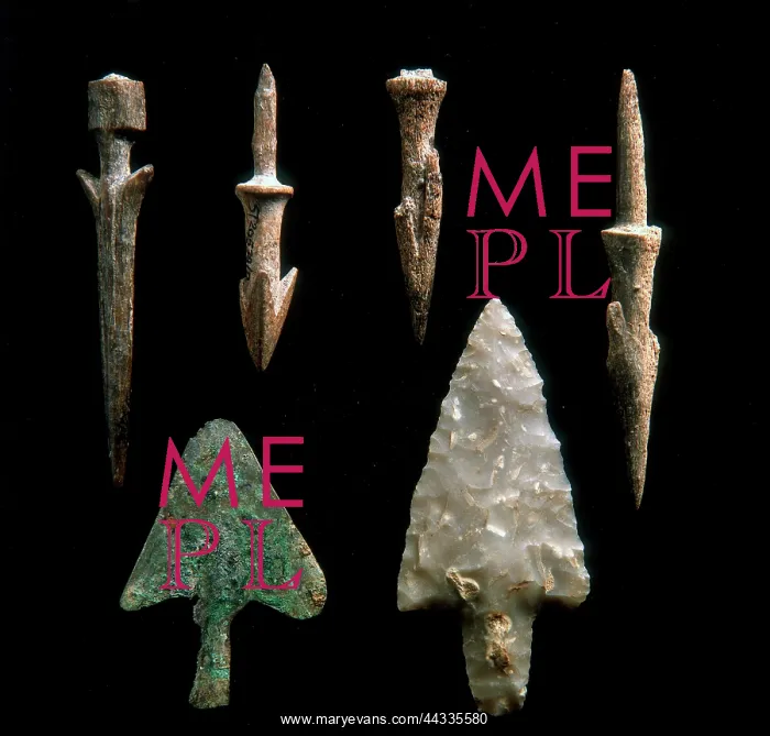 : Arrow heads in bone, flint : Arrow heads in bone, flint
