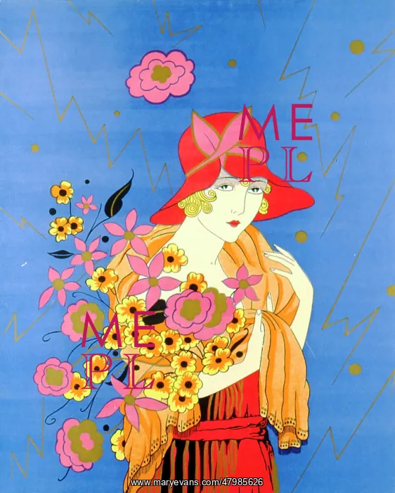 : Art deco lady with bouquet : Art deco lady with bouquet