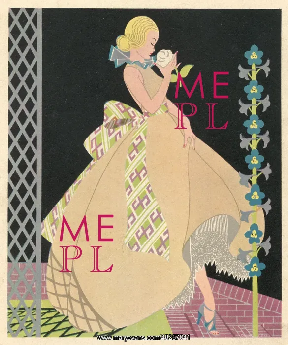 : Art Deco lady smelling a white rose : Art Deco lady smelling a white rose