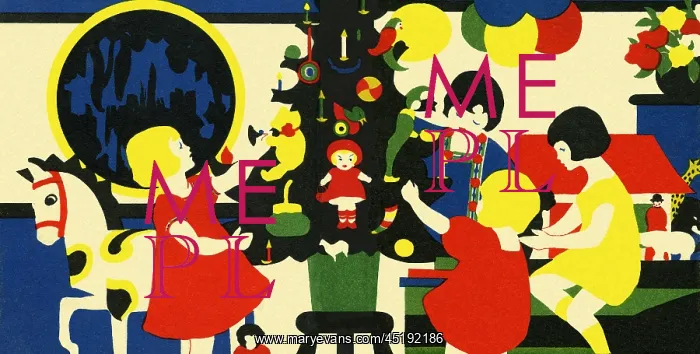 : Art deco style children playing round an Xmas tree : Art deco style children playing round an Xmas tree