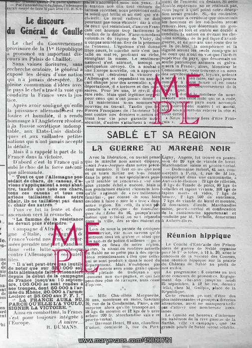 : Article in L'Echo de la Sarthe newspaper, 1944 : Article in L'Echo de la Sarthe newspaper, 1944