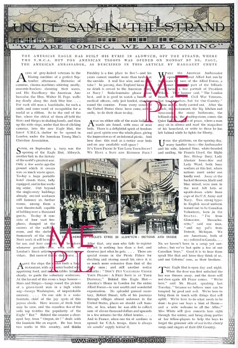 : Article on opening of the Eagle Hut in Aldwych, 1917 : Article on opening of the Eagle Hut in Aldwych, 1917