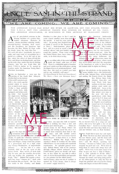 : Article on opening of the Eagle Hut in Aldwych, 1917 : Article on opening of the Eagle Hut in Aldwych, 1917
