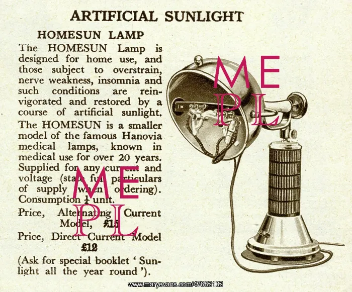 : Artificial sunlight lamps 1929 : Artificial sunlight lamps 1929